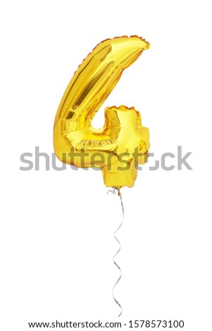 golden number 4 four balloon isolated on white background