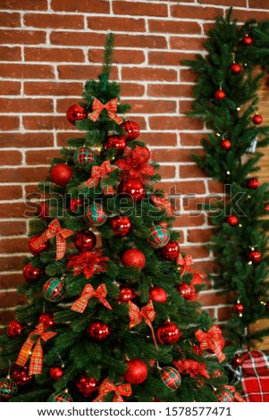 New Year decorations in red and green colors