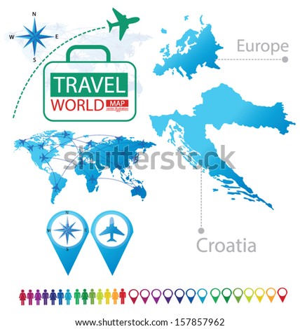 Republic of Croatia. Map. Europe. Modern globe. Travel vector Illustration.