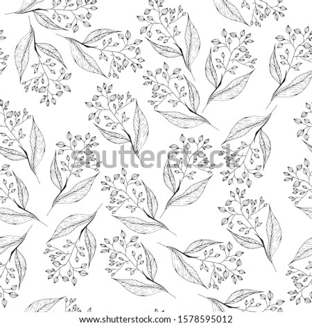 Line flower and leaf hand drawn pattern 