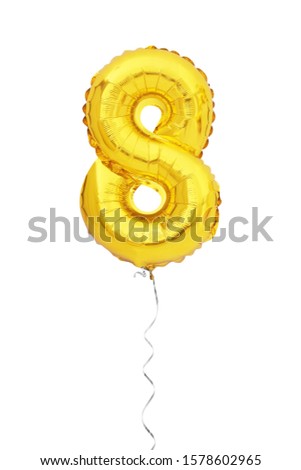 golden number 8 eight balloon isolated on white background