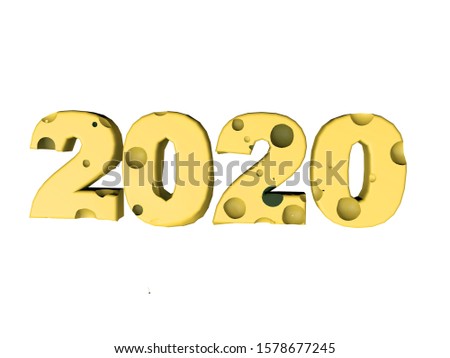 3d illustration of 2020 cheese figures isolated on white