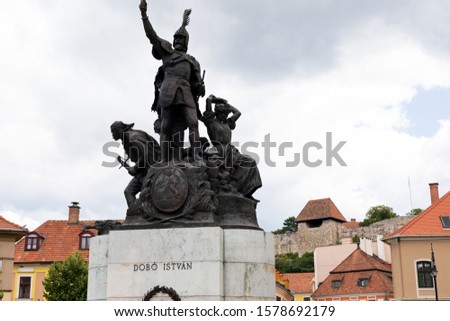 Photo of the famous Dobo Istvan monument in Eger town, Hungary