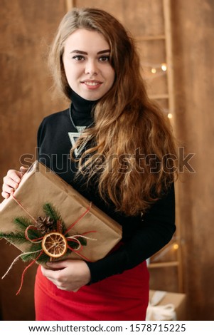 Portrait of a girl in the Christmas studio.