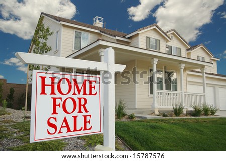 Home For Sale Sign in Front of Beautiful New Home