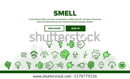 Smell Cloud Landing Web Page Header Banner Template Vector. Smell Of Cooking Food Vapour Smoke, Gas Steam And Human Smelling Illustration