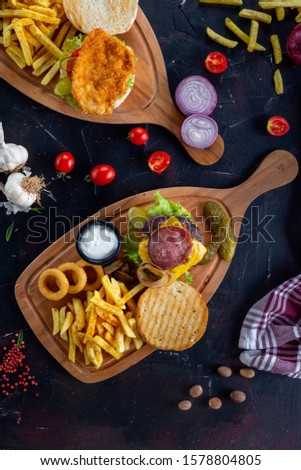 
hamburger with potato and cheddar cheese