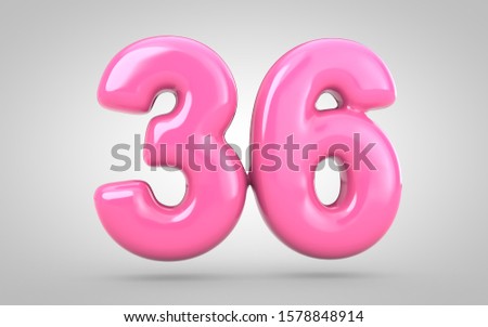Bubble Gum number 36 isolated on white background. 3D rendered illustration. Best for anniversary, birthday party, new year celebration.