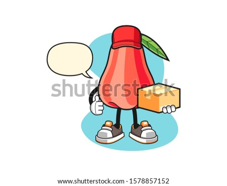 Rose apple courier with speech bubble cartoon. Mascot Character vector.
