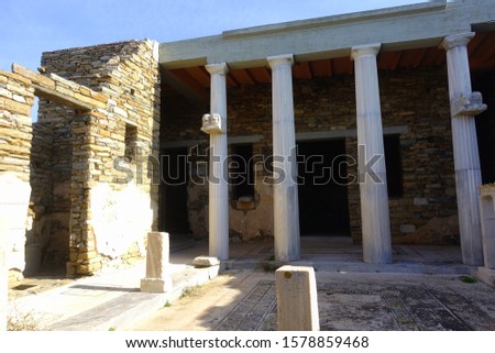Photo of iconic ancient House of Dionysus of Delos archaeological site and island, Cyclades, Greece