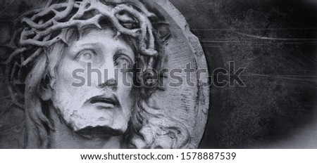 Jesus Christ crown of thorns. Fragment of ancient statue