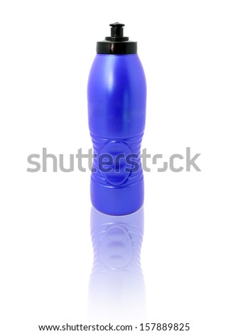 blue sport plastic water bottle with reflation isolated on white