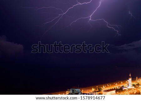 lightning strike over the sea, batumi                               
