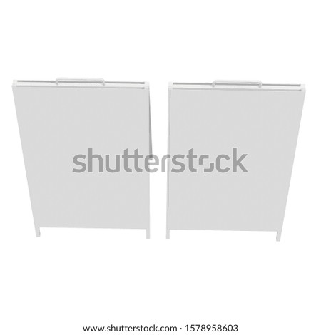 Sandwich board. Blank menu outdoor display with clipping path. Trade show booth white and blank. 3d render isolated on white background. High Resolution Template for your design.