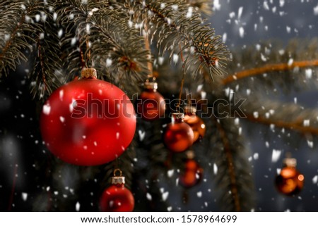 Christmas decoration of tree and glasses balls.Free space for your decoration. 