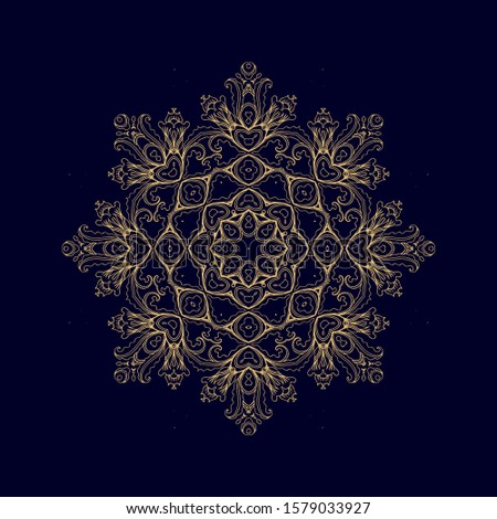 Laced decorative rosette - snowflake, dandala on dark background