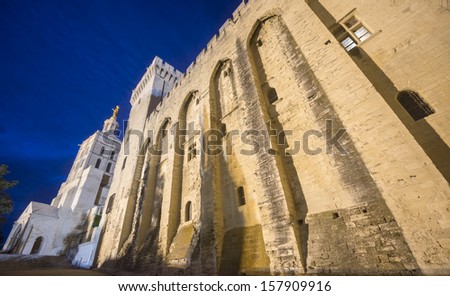 Avignon (Vaucluse, Provence-Alpes-Cote d'Azur, France), Palais des Papes (Palace of the Popes) by night