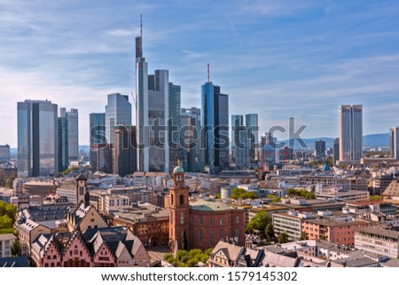 Skyline of Frankfurt (Germany) with skyscrapers