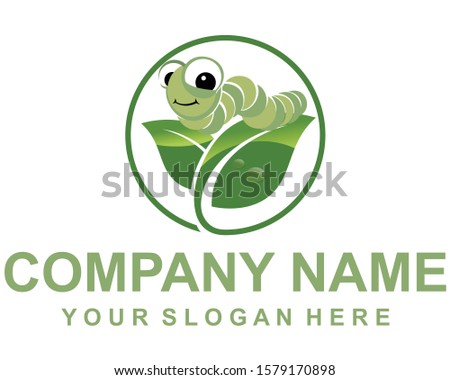 green caterpillar animal leaf logo