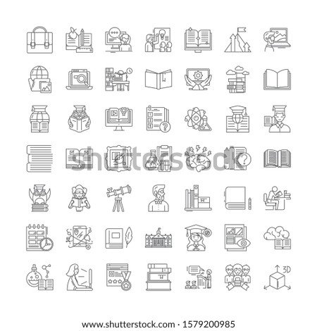 High school linear icons, signs, symbols vector line illustration set