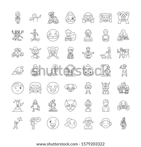 Funny people linear icons, signs, symbols vector line illustration set
