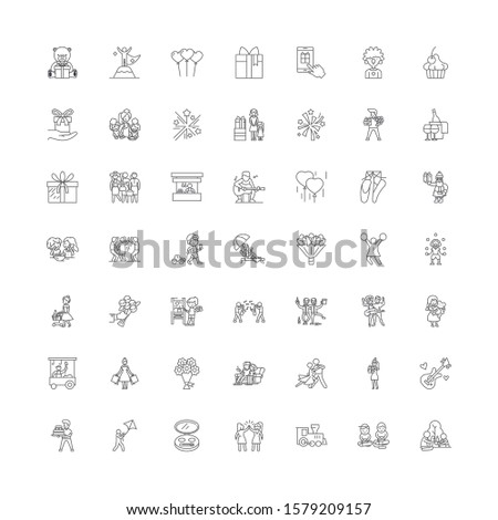 Celebration linear icons, signs, symbols vector line illustration set