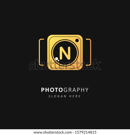 Golden Photography logo with initial letter n, vector illustration symbol template
