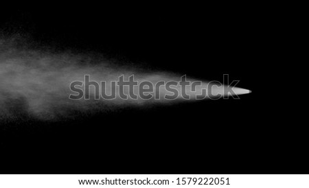 VFX plate photo of white spray blast on black background, fountain of vaporized foam particles Royalty-Free Stock Photo #1579222051