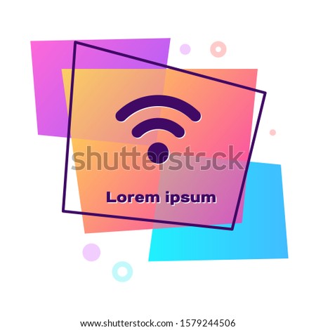 Purple Wi-Fi wireless internet network symbol icon isolated on white background. Color rectangle button. 