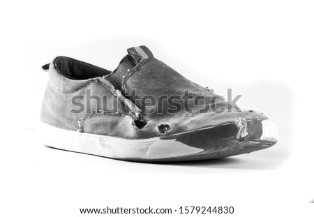torn shoes Skateboard dirty sport Black and white