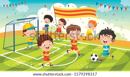 Little Children Playing Football Outside