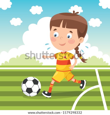 Little Child Playing Football Outside