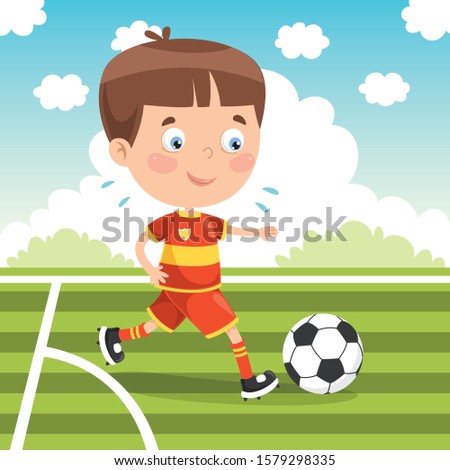 Little Child Playing Football Outside