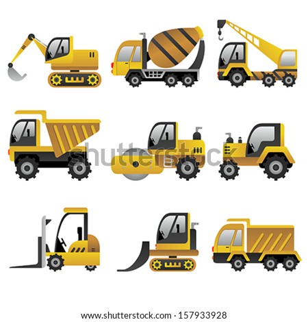 A vector illustration of big construction vehicles icon sets