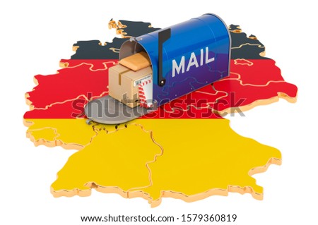 Mailbox on the Deutsch map. Shipping in Germany, concept. 3D rendering isolated on white background