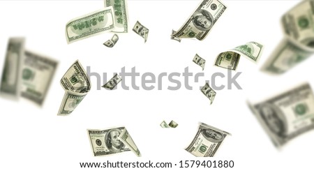 Us dollar. American money, falling cash. Flying hundred dollars isolated. Royalty-Free Stock Photo #1579401880