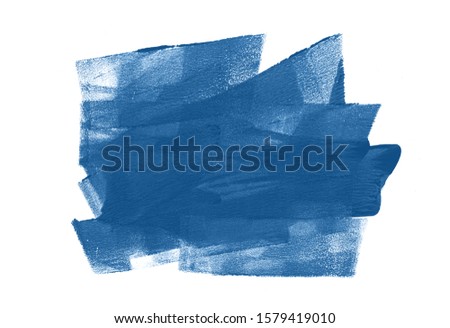 Abstract blue stroke isolated on white background. Hand drawn painted frame. Grunge Paint Roller. Modern Textured shape. Dry border. 2020 color trend