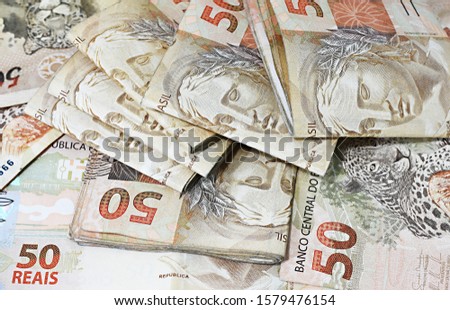 Close up photograph of brazilian money - Real