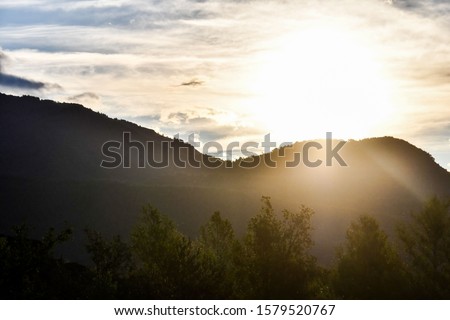 sunrise over lake, photo as a background , in janovas fiscal sobrarbe , huesca aragon province