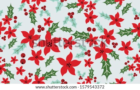 Beautiful christmas floral pattern, elegant red flower.