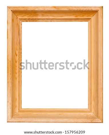 wide wooden vertical picture frame isolated on white background
