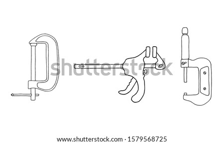 Set of 3 flat and simple icons of tools drawing with black lines on white background. Vector clips tools. Element for your design.
