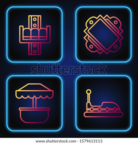 Set line Bumper car, Attraction carousel, Attraction carousel and Ticket. Gradient color icons. Vector