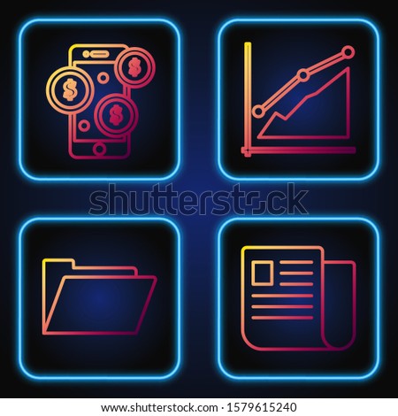 Set line File document, Document folder, Smartphone with dollar symbol and Pie chart infographic. Gradient color icons. Vector