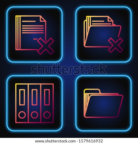 Set line Document folder, Office folders with papers and documents, Delete file document and Delete folder. Gradient color icons. Vector