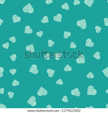 Green Heart with dog icon isolated seamless pattern on green background. Pet paw in heart. Love to the animals.  Vector Illustration