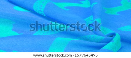 Texture, background, pattern, decor, modern, textile, art, design, thin blue cotton fabric with a print of squirrels, martens, sables.