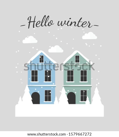 Vector illustration. Winter illustration with houses