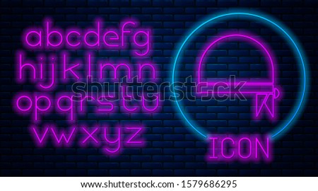 Glowing neon Pirate bandana for head icon isolated on brick wall background. Neon light alphabet. Vector Illustration