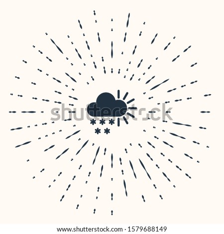 Grey Cloudy with snow icon isolated on beige background. Cloud with snowflakes. Single weather icon. Snowing sign. Abstract circle random dots. Vector Illustration